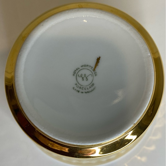 Vtg Royal Worcester Gold Lustre Fluted Lidded Condiment Jar Jam Jelly Sugar Bowl - Picture 5 of 11